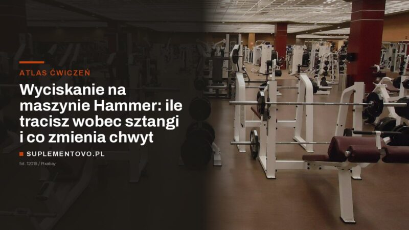 Hala siłowni z rzędem maszyn dźwigniowych z talerzami nałożonymi na trzpienie